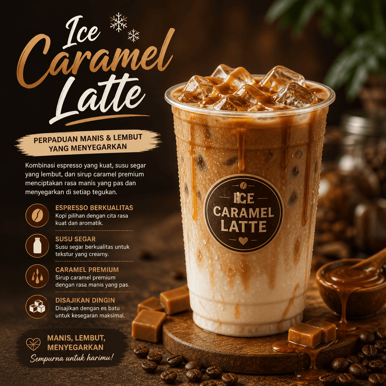 Ice Caramel Latte dari Thirty Three Brew dengan tampilan clean dan modern